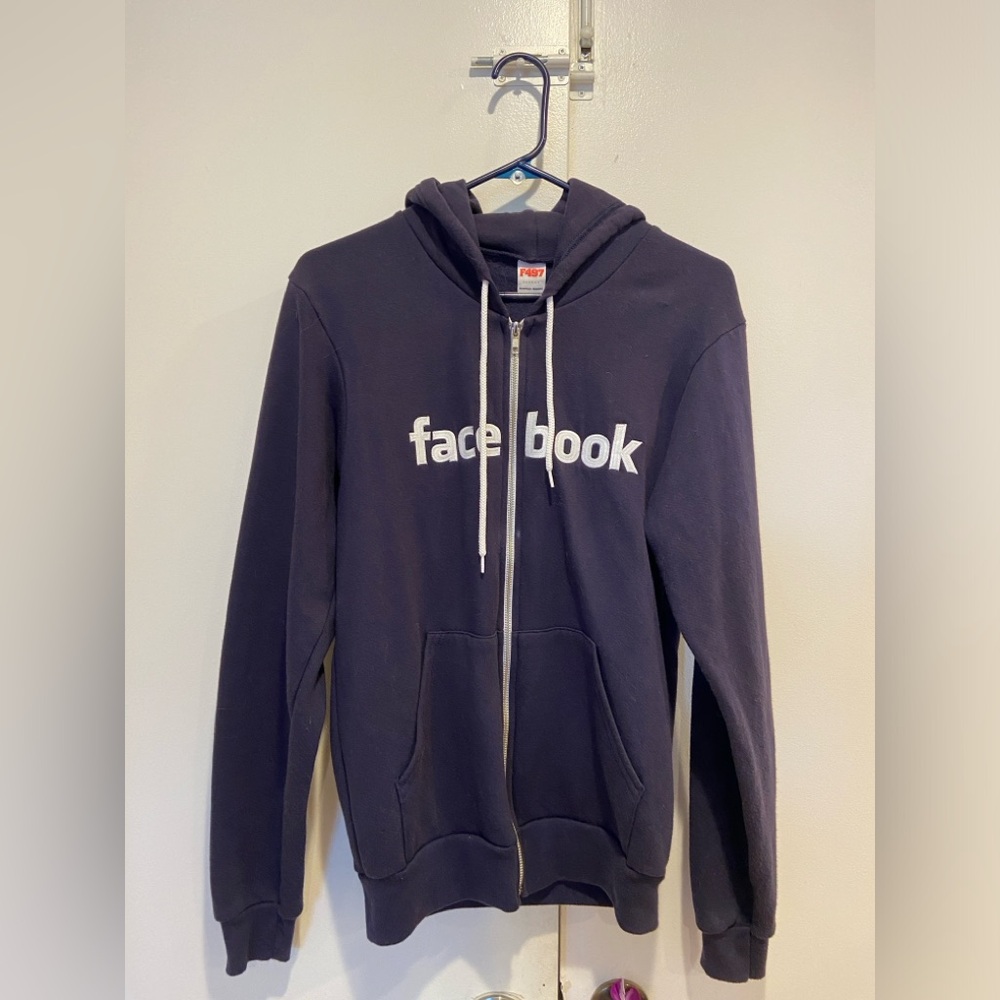 NWOT Navy Blue Facebook Zip up American Apparel Unisex Hoodie Size Small